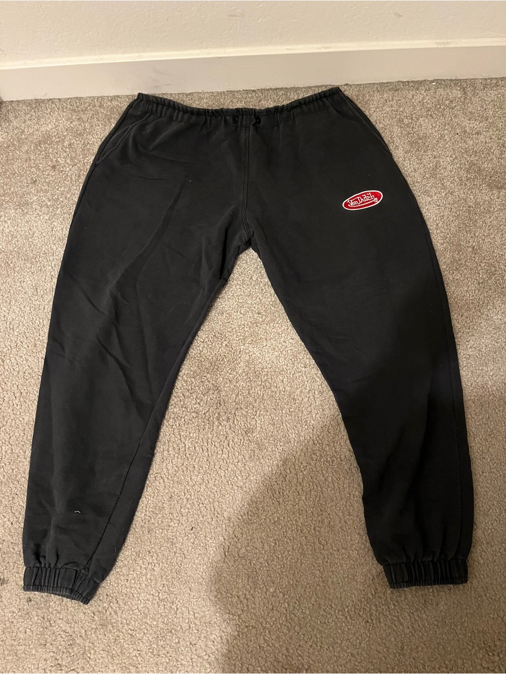 Von Dutch Black Jogger Sweatpants with Red Logo Patch